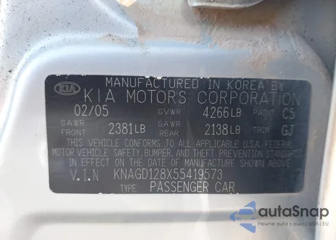 2005 Kia Optima Ex V6/Lx V6 from USA, damaged, VIN KNAGD128X55419573